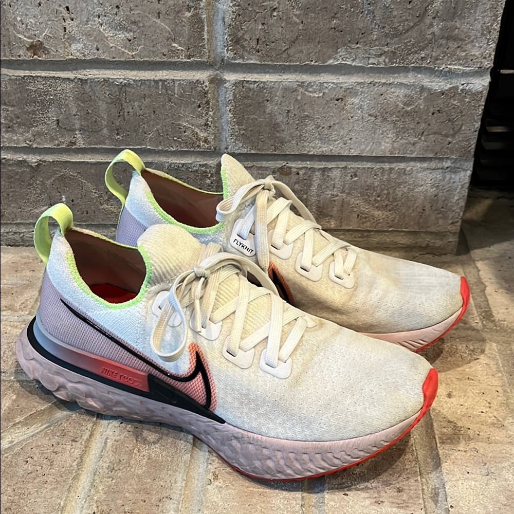 Nike White and Pink Sneakers with Modern Design and Breathable Mesh